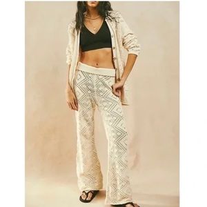 Free People Beach Crochet Cardigan Pant Set NWOT